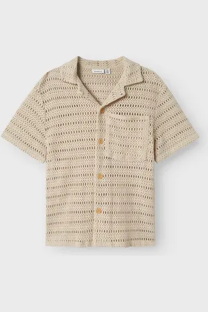 NAME IT Revere Collar Button Down Crochet 100% Organic Cotton Shirt146152 cm
