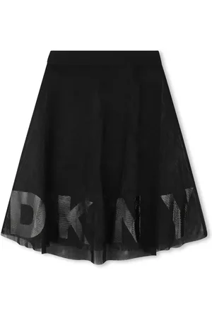 DKNY Two Layer Mesh Logo Mid Length Black Midi Skirt14 lat (164 cm)