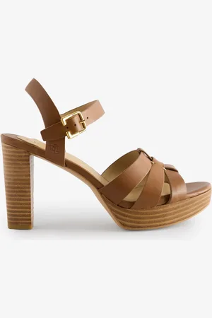 Ralph Lauren Soffia Leather Platform Heeled Brown SandalsEU 36.5 (UK 4)