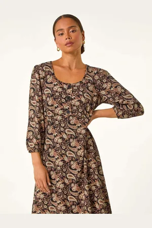 Roman Petite Paisley Print Button Stretch Dress42