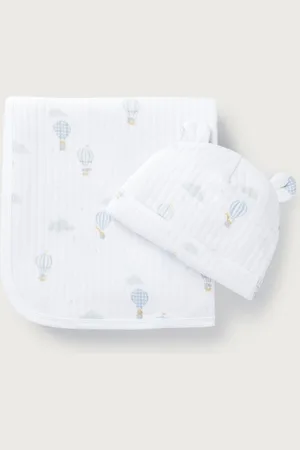 The White Company Organic Cotton Up In The Air White Blanket and Hat Set50 cm