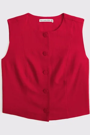 Abercrombie & Fitch Red Cap Sleeve Tailored Button Through VestM
