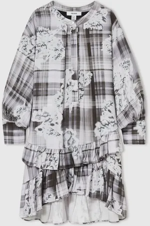 Reiss Alodie Floral-Check Tiered-Frill Dress12