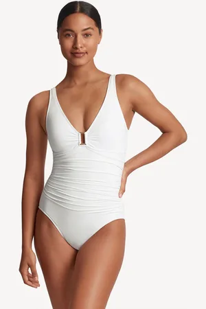 Ralph Lauren Electric White Beach Clud Solids Ring Front Swimsuit34