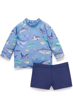Purebaby Blue Submarine Long Sleeve Rashie Short Sets8086 cm