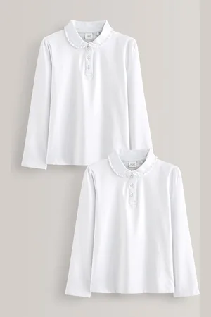 Next Cotton stretch Long Sleeve Frill Collar School Polo Tops 2 Pack (3-14yrs)10 lat (140 cm)