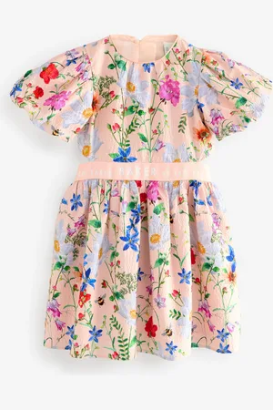 Ted Baker Peach Pink Textured Floral Print Cutout Dress116122 cm