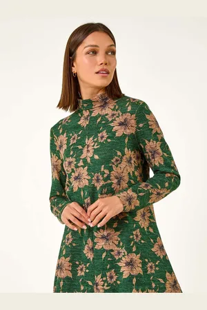 Roman Floral Print High Neck Stretch Tunic Top38