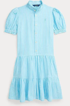Ralph Lauren Girls Striped Tiered Linen Cotton Dress146152 cm