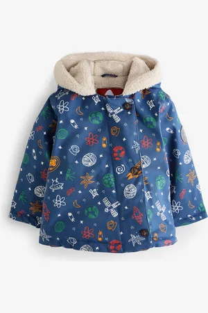 Frugi Blue Little Space Print Waterproof Parka Coat2