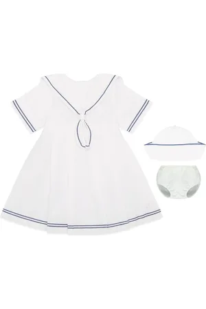 Emile et Rose Linen style sailor 100% Cotton White Dress56 cm