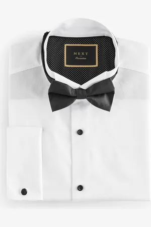 Next Textured Double Cuff Long Sleeve Shirt With Wing Collar And Bow Tie Pack38cm R (UK 15 R)