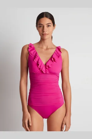 Ralph Lauren Pink Beach Club Solids Ruffle Front SwimsuitEU 42 (UK 14)
