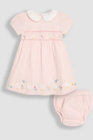 JoJo Maman Bébé Seersucker Appliqué Smocked Dress8692 cm