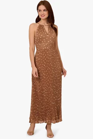 Adrianna Papell Print Pleat Ankle Brown Dress44