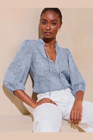Lipsy London 3/4 Sleeve Burnout Tie Neck Blouse42