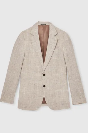 Reiss Ashton Slim-Fit Linen Single-Breasted Check Suit Blazer42 R