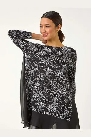 Roman Floral Print Mesh Hem Tunic Top44