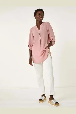 Roman Button Detail Longline Tunic Top44