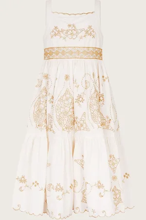 Monsoon Gold Floral Print Embroidered Dress116122 cm