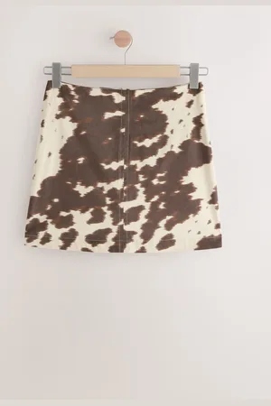 Next Faux Suede Cow Print Mini Skirt46XL dla wysokich