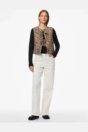 Pieces® Leopard Print Tie Front Quilted GiletM 10