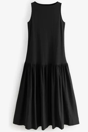 Next Sleeveless Drop Waist 100% Cotton Crew Neck Midi Dress42 Wysoki