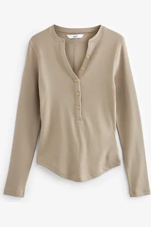 Next Ribbed Button Detail Long Sleeve Henley Top46 mały