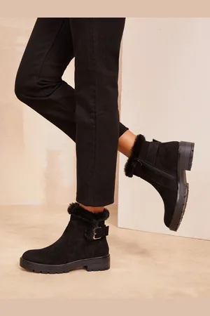 Friends Like These Flat Buckle Detail Casual Faux Suede Chelsea BootsEU 37 (UK 4)
