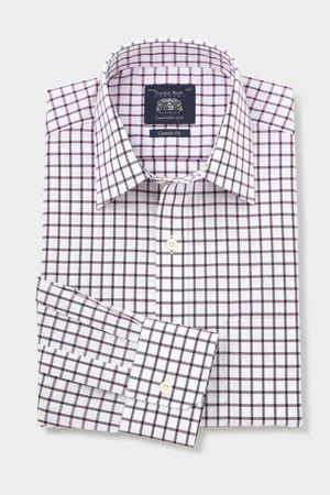 SAVILE ROW The 100% Cotton Grid Check Classic Fit Formal White Shirt43cm R (UK 17 R)