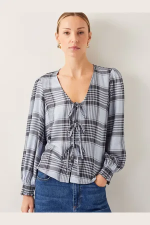 Monsoon Ava Tie-Front Check BlouseM