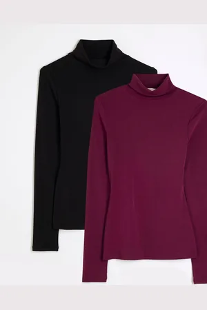 River Island Roll Neck Long Sleeve 100% Cotton T-Shirts 2 Pack44