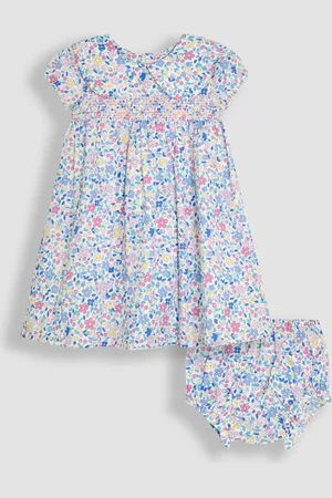 JoJo Maman Bébé Floral Smocked Woven 100% Cotton Dress116122 cm