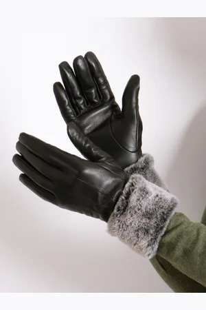 Totes Ladies Isotoner Leather Gloves with Faux Fur CuffM