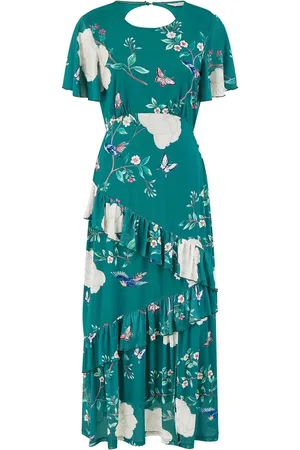 Yumi Mesh Bird And Floral Print Midi Dress With Ruffles40