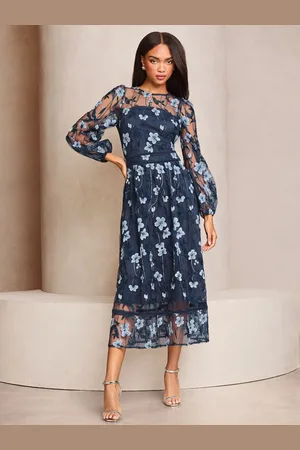 Lipsy London Premium Long Sleeve Embroidered Floral Prom Midi Dress42