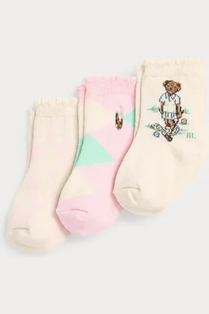 Ralph Lauren Baby Bear Pink 100% Cotton Socks 3 PackDo 6 miesięcy (50