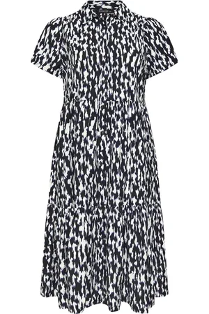 Evans Blue Markings Print Tiered Dress54-56