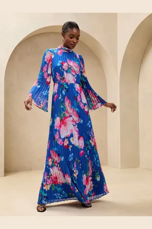 Lipsy London Floral Printed High Neck Long Sleeve Pleated Maxi Dress46