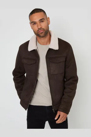 Threadbare Faux Fur Suede Borg Lined Aviator JacketXXL