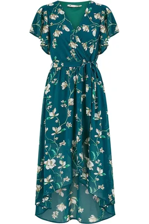 Yumi Floral Wrap Midi Dress With Frill Hem50