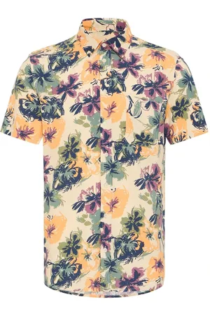 Blend Sand Floral Print Short Sleeve ShirtXL