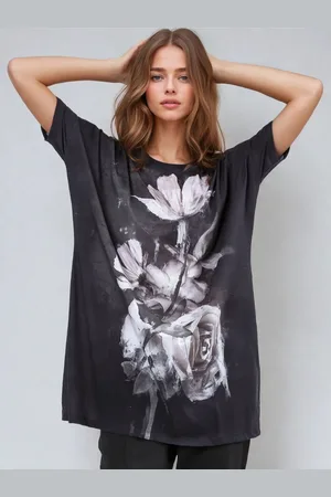 Religion Cloak Tunic Dress With Large Floral Placement Print38