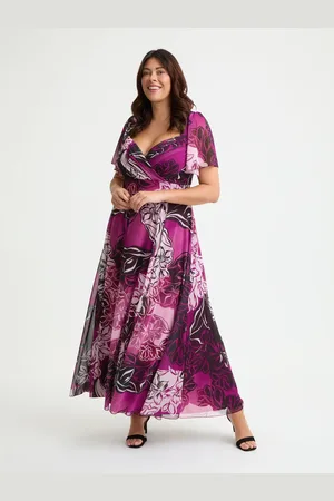 Scarlett & Jo Kemi Mulberry Cream Pink Print Bolero Wrap Bodice Maxi Gown50