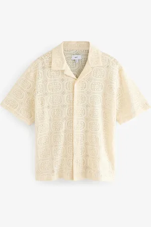 Next Short Sleeve Crochet Shirt with Cuban CollarXXXL