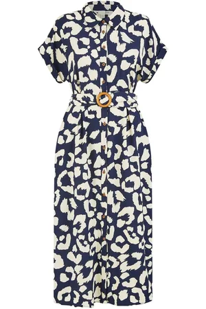 Yumi Abstract Animal Print Relaxed Midi Shirt Dress With Belt38