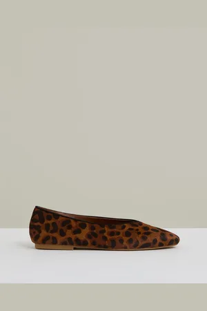 Reiss Amelia Leather Leopard Print Ballet Flatseu38