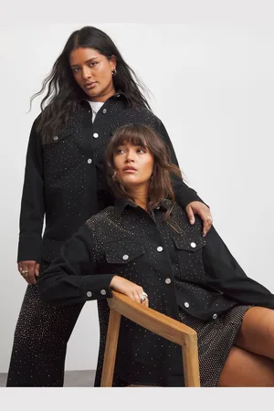 Simply Be Embellished Oversized Denim 100% Cotton Shirt48