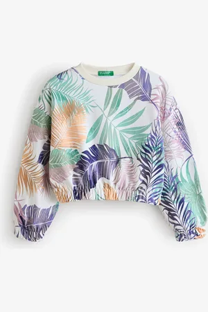 Benetton Girls All Over Pattern 100% Cotton White Sweatshirt116122 cm