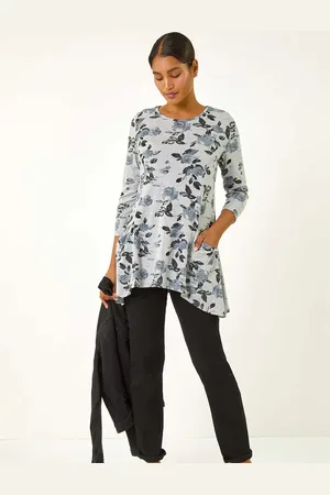 Roman Floral Print Pocket Detail Tunic Stretch Top40